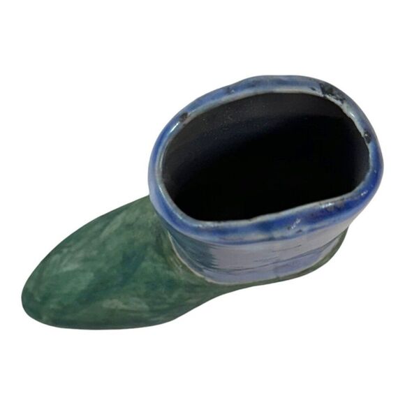 Jeremy Diller Raku Pottery Cowboy Boot Vase Signed Planter Southwest Decor Blue - Picture 3 of 7